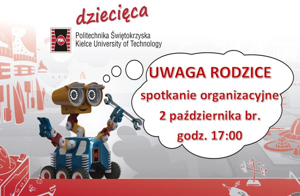 Robot z kluczem i napis 