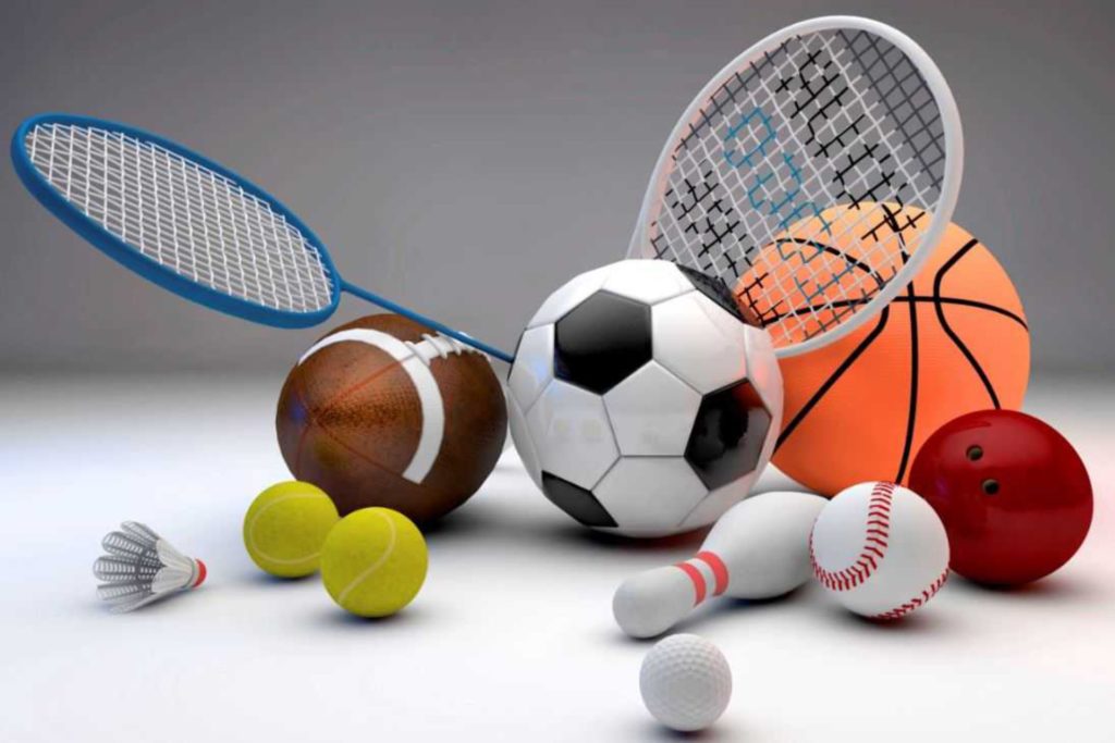 Rakiety, piłka nożna, koszykówka, baseball, kręgle, lotka, piłki tenisowe, golfowa.