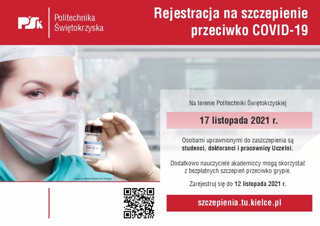 Rejestracja na szczepienie przeciw COVID-19 na Politechnice Świętokrzyskiej. Termin: 17 listopada 2021 r.