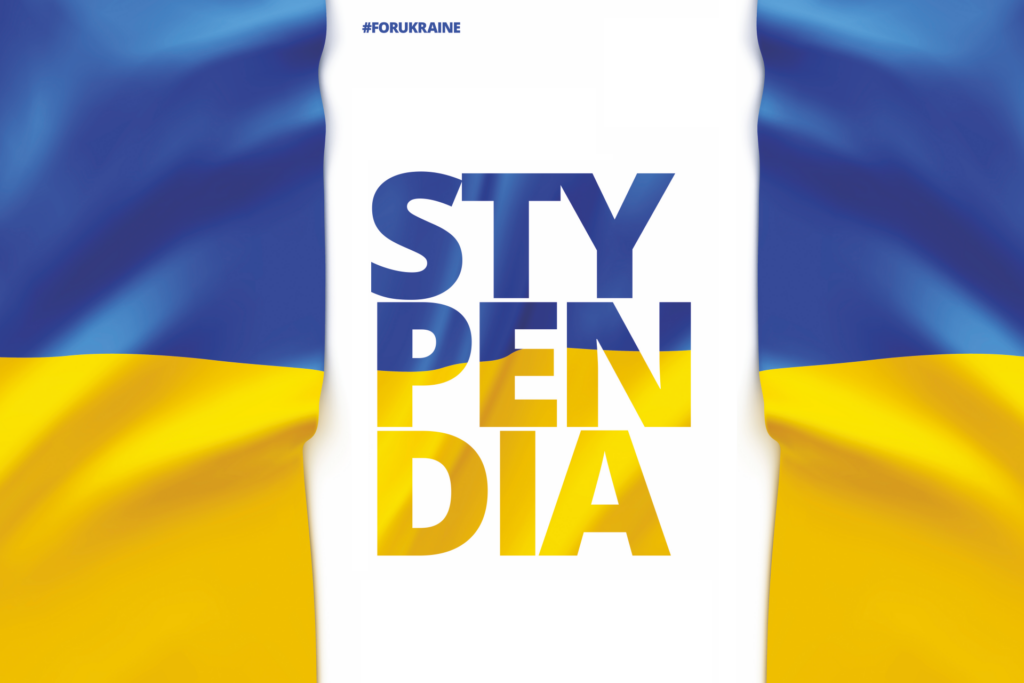 Flaga Ukrainy z napisem #FORUKRAINE. Słowo 