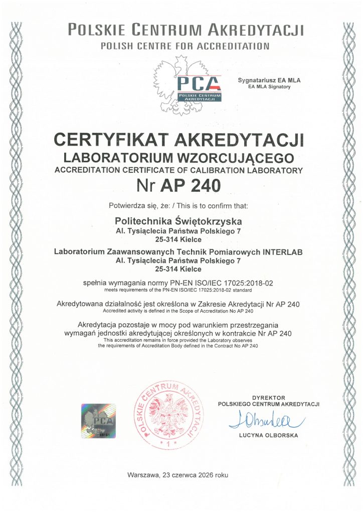 Certyfikat akredytacji AP 240