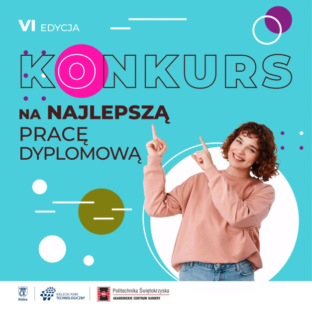 VI edycja konkursu na najlepszą pracę dyplomową. Kobieta wskazuje palcem.