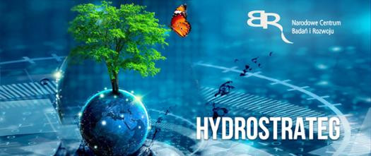 Drzewo na kuli ziemskiej, motyl, logo NCBR i napis HYDROSTRATEG. Kontekst: promocja projektu.