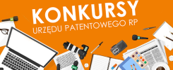 Konkursy Urzędu Patentowego RP. Laptop, mikrofony, aparat, gazety, notatnik, farby.