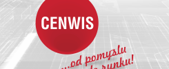 Czerwone koło z napisem CENWIS. Tekst "...od pomysłu do rynku!". Tło z elementami grafiki komputerowej.
