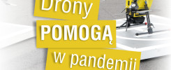 Drony pomagają w pandemii. Na zdjęciu żółty dron na lądowisku.