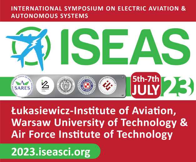 Plakat sympozjum "INTERNATIONAL SYMPOSIUM ON ELECTRIC AVIATION & AUTONOMOUS SYSTEMS" ISEAS 2023.