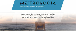 Napis "METROLOGIA szansa i wyzwanie przyszłości" na tle morza.