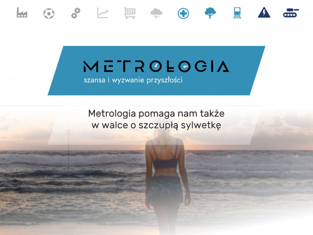 Napis "METROLOGIA szansa i wyzwanie przyszłości" na tle morza.