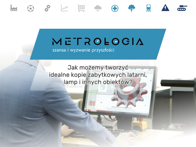 Metrologia: szansa i wyzwanie przyszłości. Człowiek pracuje przy komputerze, tworząc cyfrowy model obiektu.