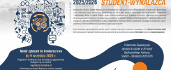 Plakat informuje o XV edycji Ogólnopolskiego Konkursu Student-Wynalazca 2025/2026.