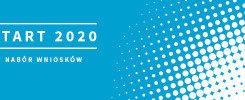 Niebieskie tło z białym tekstem "START 2020 NABÓR WNIOSKÓW" i efekt półtonu.