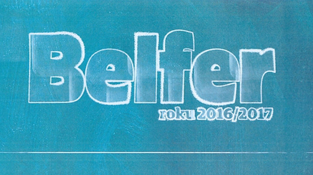 Napis "Belfer" i rok "2016/2017" na niebieskim tle.
