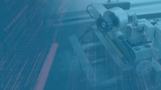 Mechanizm z pokrętłem i elementami mocującymi. Tło z siatką połączeń.