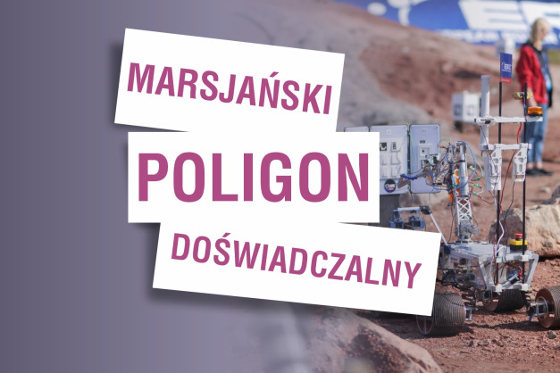 Marsjański poligon doświadczalny. Robot i osoba na tle krajobrazu.