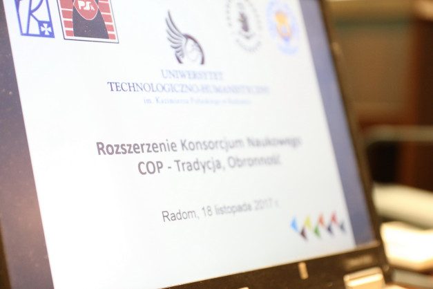 Prezentacja o rozszerzeniu konsorcjum naukowego COP - Tradycja, Obronność. Uniwersytet Technologiczno-Humanistyczny.