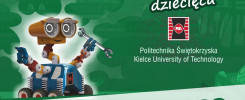 Robot, logo Politechniki Świętokrzyskiej, data 1 VI 2022. Wydarzenie "Pśk dzieciom - Świat młodego odkrywcy".