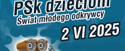 Robot z kluczem, logo Politechniki Świętokrzyskiej, hasło "Pśk dzieciom - Świat młodego odkrywcy", data 2 VI 2025.