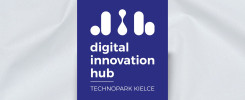 Logo "digital innovation hub" z nazwą "TECHNOPARK KIELCE". Kluczowe obiekty: logo, tekst. Kontekst: identyfikacja wizualna.