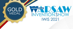 Złoty medal i logo "International Warsaw Invention Show IWIS 2021". Kontekst: wydarzenie związane z innowacjami.