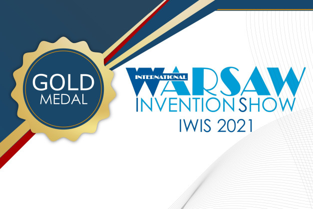 Złoty medal i logo "International Warsaw Invention Show IWIS 2021". Kontekst: wydarzenie związane z innowacjami.