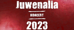 Napis "Juwenalia KONCERT 2023" na tle z czerwonymi smugami. Koncert studencki.