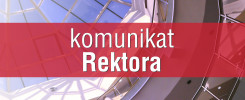 Komunikat Rektora. Wnętrze budynku z przeszklonym dachem i balustradą.