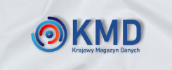 Logo KMD z napisem "Krajowy Magazyn Danych" na białym tle.