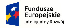 Logo Funduszy Europejskich "Inteligentny Rozwój" z gwiazdami w kolorach żółtym, czerwonym i białym na niebieskim tle.