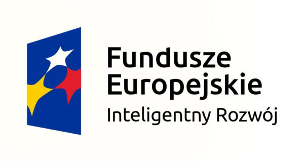 Logo Funduszy Europejskich "Inteligentny Rozwój" z gwiazdami w kolorach żółtym, czerwonym i białym na niebieskim tle.