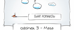 Ptak leci do napisu "ŚWIAT POMIARÓW". Poniżej napis "Odcinek 3 - Masa". Kontekst: edukacyjny, pomiary.