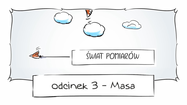 Ptak leci do napisu "ŚWIAT POMIARÓW". Poniżej napis "Odcinek 3 - Masa". Kontekst: edukacyjny, pomiary.
