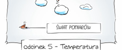 Ptak leci w kierunku napisu "ŚWIAT POMIARÓW". Poniżej widnieje napis "odcinek 5 - Temperatura".