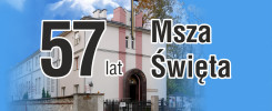 57 lat Msza Święta. Kościół, krzyż, budynek, niebo, chmury.