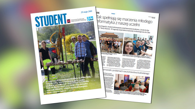 Magazyn "STUDENT" z artykułami o rekrutacji na Politechnice Świętokrzyskiej i sukcesach studentów informatyki.