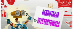 Robot z kluczem na sztaludze z napisem "Rekrutacja wystartowała". Kontekst: Politechnika Świętokrzyska.